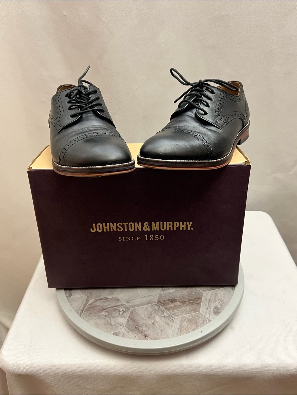 Johnston & Murphy Boys 4M Conard Cap Toe Oxford Dress Shoes Black Leather Lace